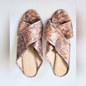 Etienne Aigner Lido Cork Metallic Leather Block Heel Sandal Size 10M